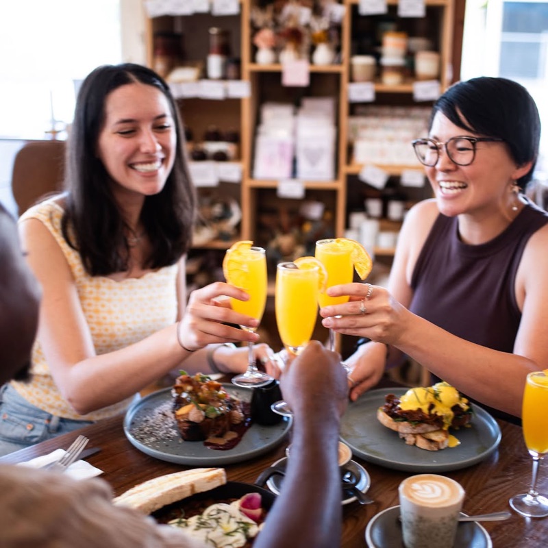 The Banksia Tree sustainable cafe with friends enjoying brunch and mimosas in Port Adelaide