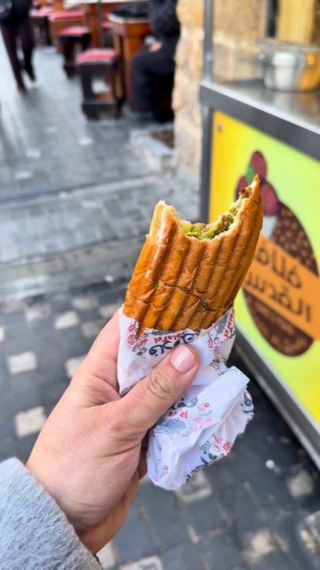 Al Quds Restaurant falafel sandwich on the street in Downtown Amman