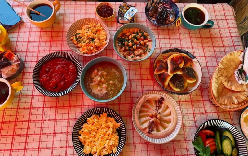 Jameeda Kitchen traditional Palestinian brunch spread in Abdoun, Amman