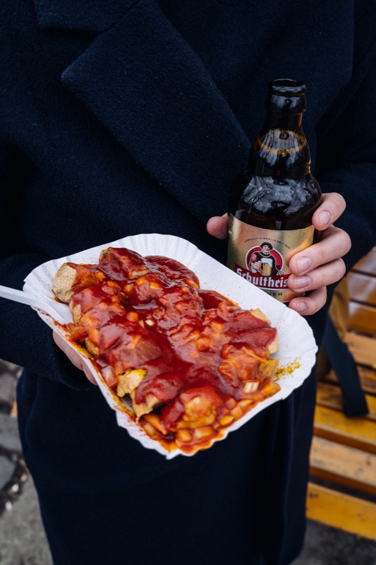 Curry Baude currywurst with homemade sauce at Gesundbrunnen Berlin