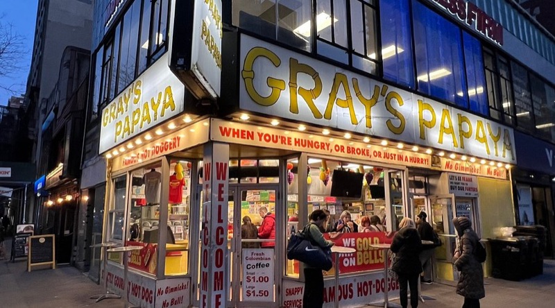 Gray's Papaya hot dogs on Broadway Upper West Side NYC