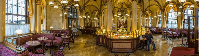 Café Central Vienna with its grand arched ceilings and marble columns