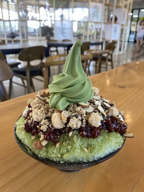 Matcha patbingsu at Greendahyang cafe in Botjae, Boseong