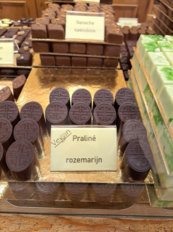 Chocolatier Van Oost pralines near the Belfry in Bruges