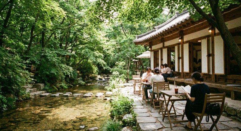 Cafe Relax near Bukhansan with stream and nature setting