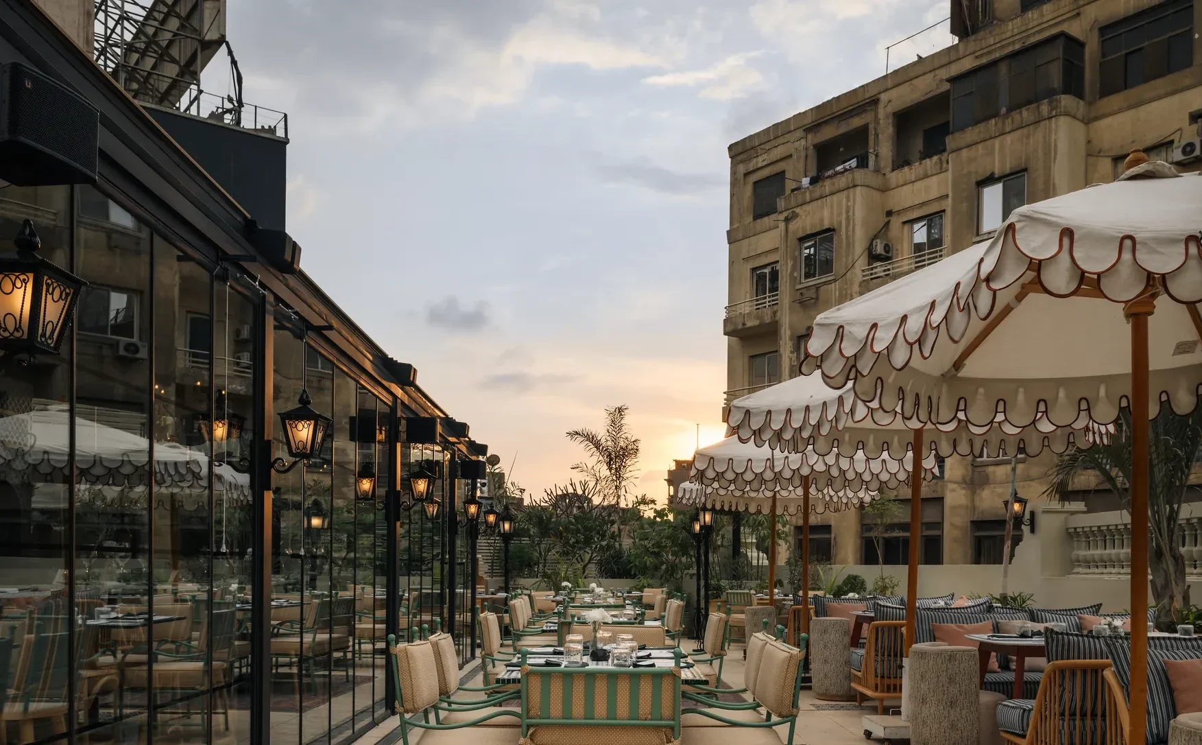 Mazeeg Balad rooftop on Champollion Street in downtown Cairo at night