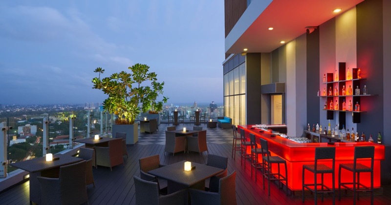 Cloud Red rooftop bar at Cinnamon Red Colombo with city skyline views