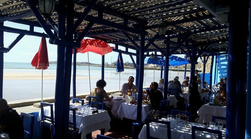 Chalet de la Plage seafood restaurant on Essaouira beach
