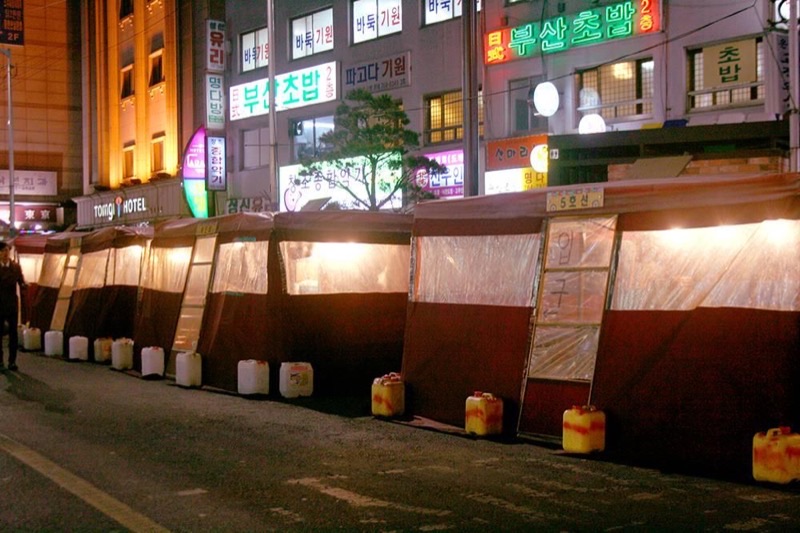 Jongno 3-ga Pojangmacha Street at night in Seoul