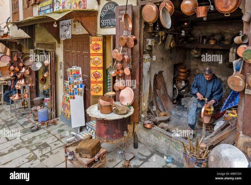 Seffarine Tannery near the coppersmith square in Fez, Morocco