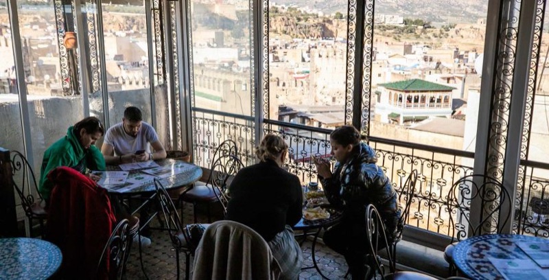 Café Nagham rooftop near Bab Bou Jeloud blue gate in Fez