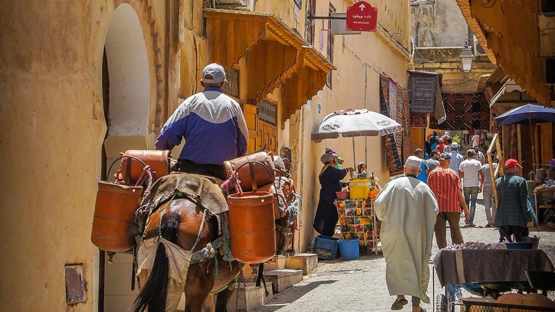 Medina street tagine stalls in Fez, Morocco