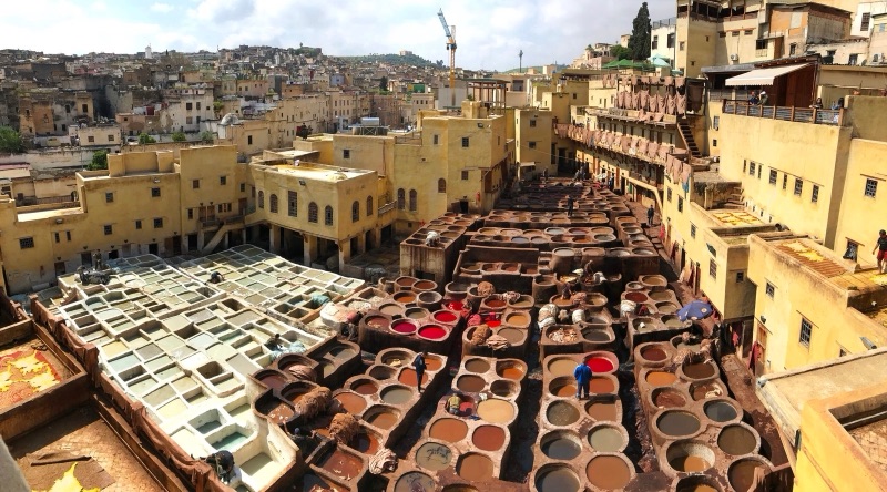 La Terrasse des Tanneurs historic viewpoint over Fez leather tannery