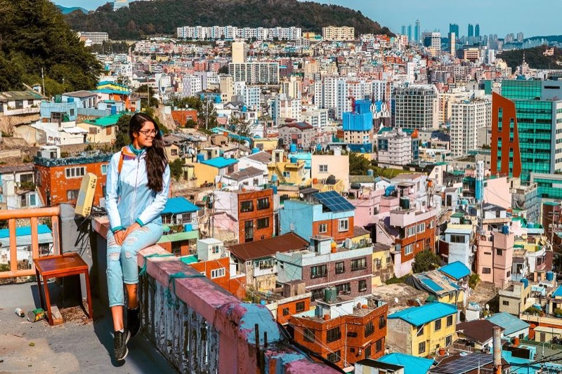 Blue Bus Stop terrace view in Gamcheon Culture Village