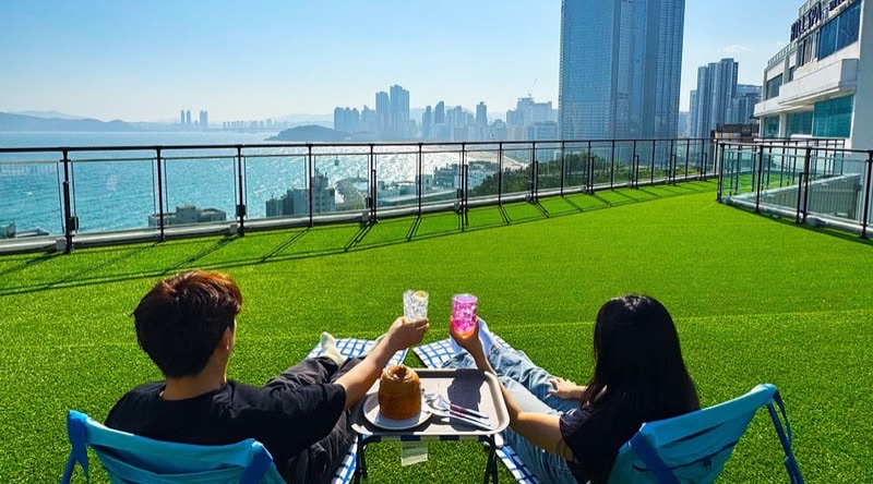 Café In Busan with terrace ocean view on Dalmaji Hill