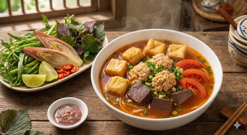 Bún Riêu Cô Hoàn Hàng Lược — traditional crab noodle soup in Hanoi
