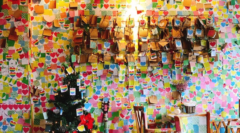 The Note Coffee Hanoi covered in sticky notes