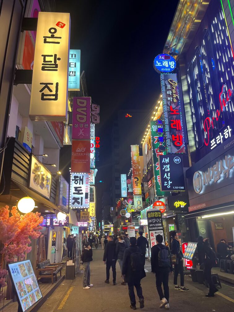 Wausan-ro food street near Sangsu Station, Seoul
