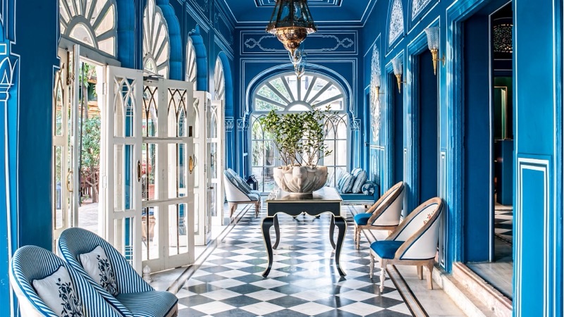 Bar Palladio Jaipur blue-and-white interior