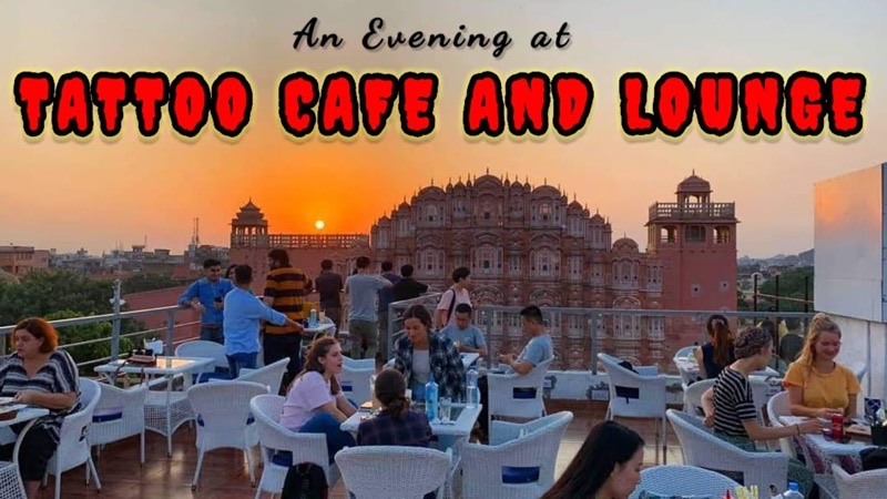 The Tattoo Cafe rooftop with Hawa Mahal view in Jaipur