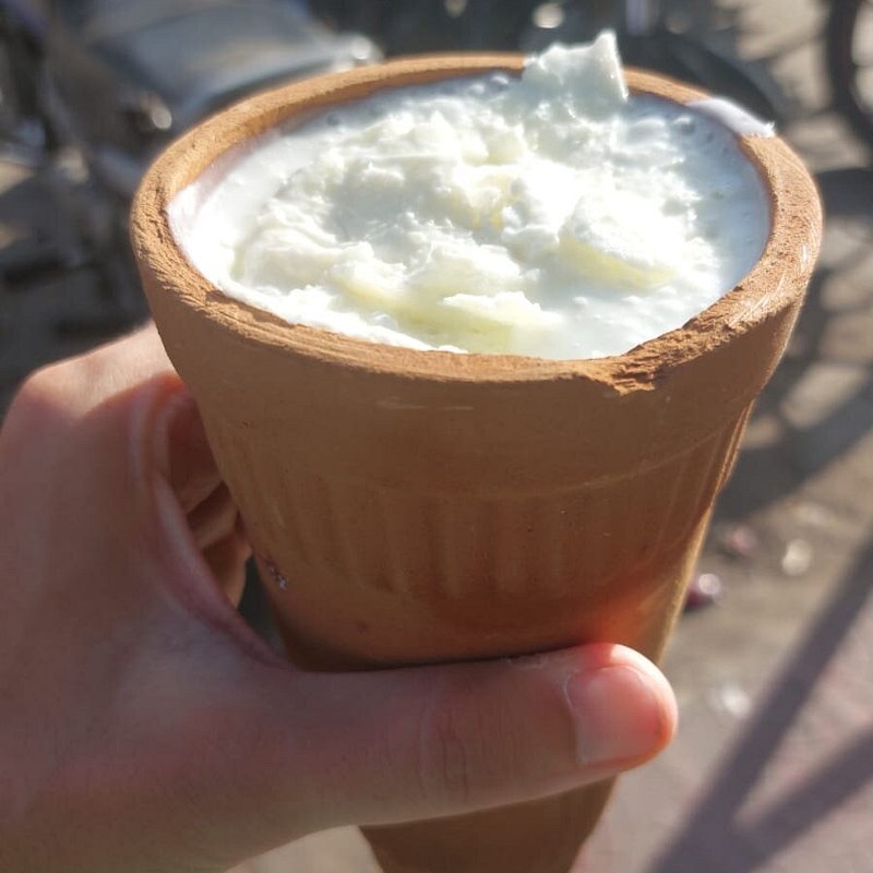 Malai lassi in clay cup at Lassiwala MI Road Jaipur