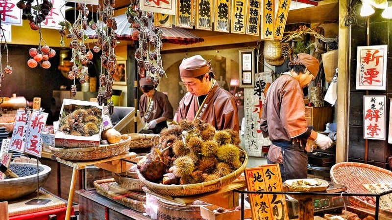 Nishiki Market food stalls in Kyoto