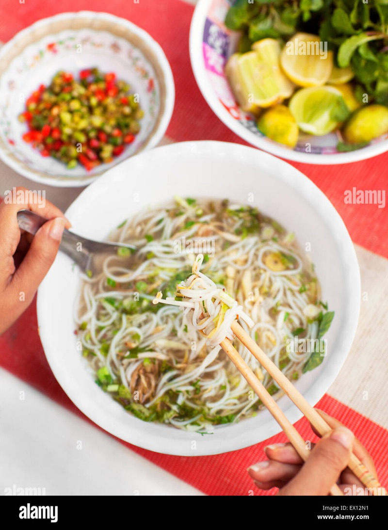Morning market noodle soup stall in Luang Prabang