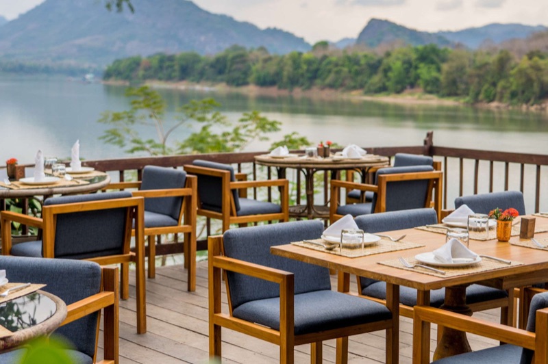 Ock Pop Tok cafe with Mekong River sunset view in Luang Prabang
