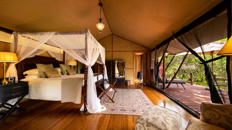 Elewana Sand River luxury tent interior in the Masai Mara