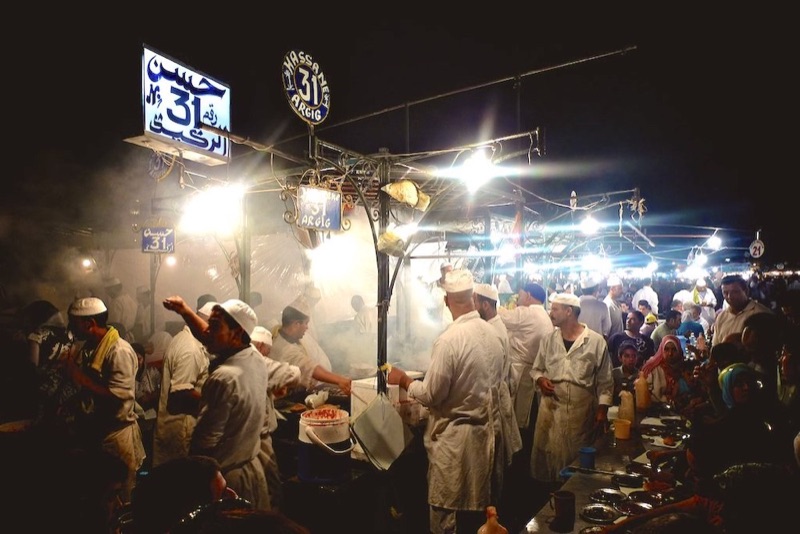 Jemaa el-Fnaa grilled meat stalls at night