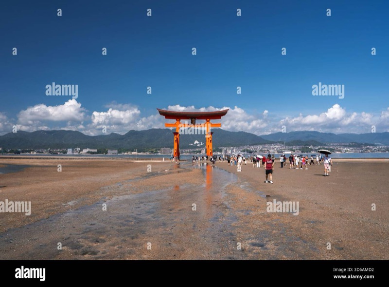 Walking to O-Torii gate at low tide Miyajima