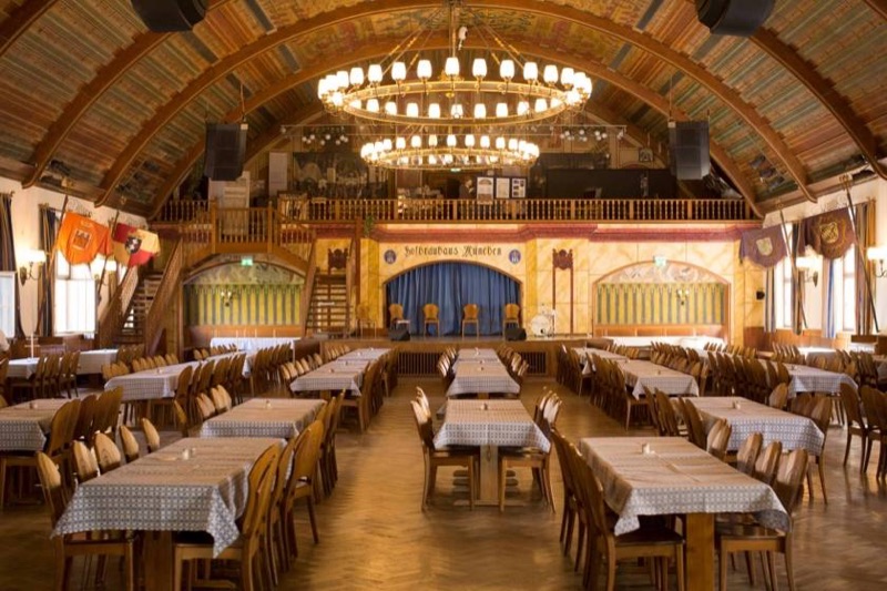 Hofbräuhaus Munich interior with beer steins
