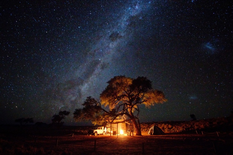 Campsite under Milky Way at NamibRand Family Hideout