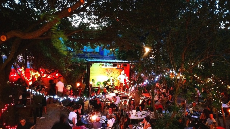 Bacchanal Fine Wine & Spirits courtyard in the Bywater, New Orleans