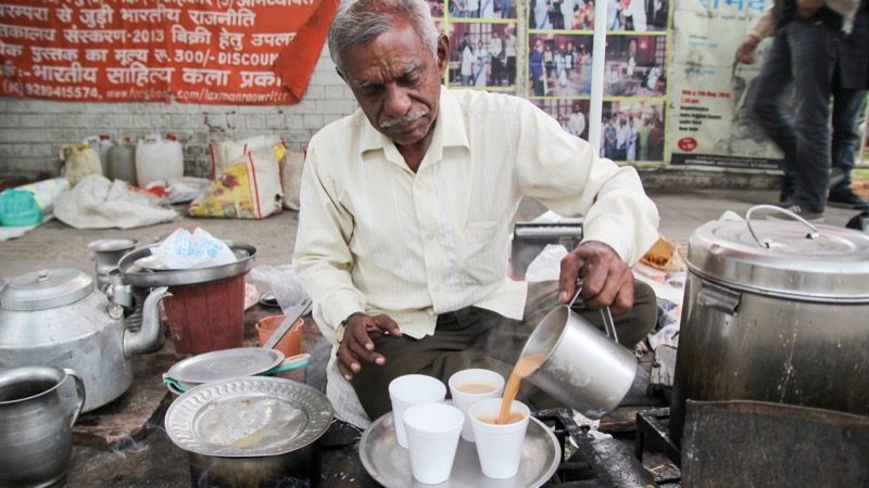 Chaiwallah outside Doordarshan office at Mandi House, Delhi