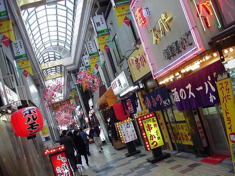 Janjan Yokocho kushikatsu street in Shinsekai, Osaka