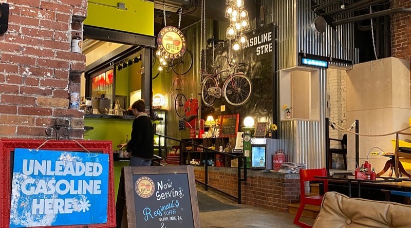 Gasoline Street Coffee in Downtown — Tucked away downtown, Gasoline Street Coffee offers an industrial-chic setting w