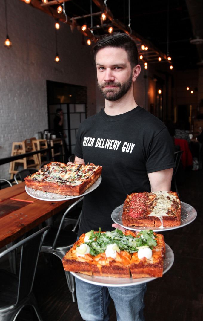 Iron Born Pizza in Strip District — Iron Born specializes in thick, crispy-edged Detroit-style pizza, featuring a li