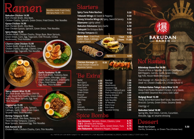 Bakudan Ramen in Stone Oak — Bakudan Ramen offers a powerful punch of flavor, specializing in both traditiona