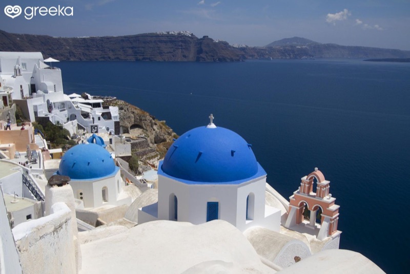 Blue Domed Churches of Oia in Santorini, Greece