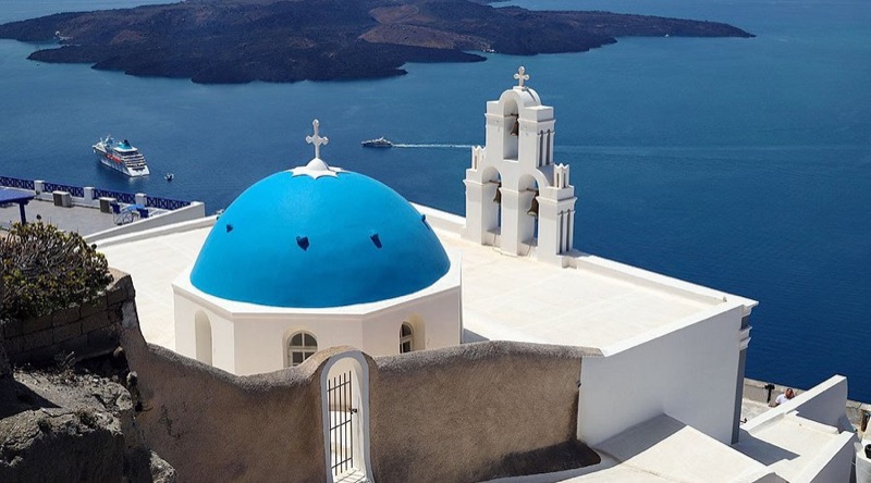 Firostefani (Three Bells of Fira) in Santorini, Greece