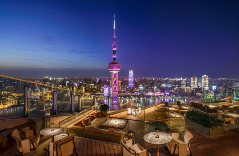 FLAIR rooftop bar at Ritz-Carlton Pudong with panoramic Shanghai skyline view