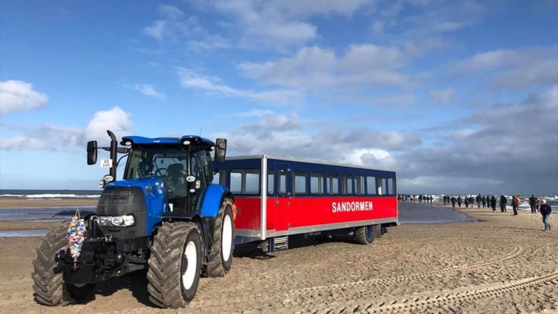 Sandormen tractor riding along the beach to Grenen, Skagen