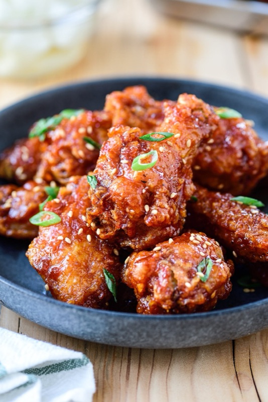 Korean fried chicken yangnyeom with sweet spicy glaze