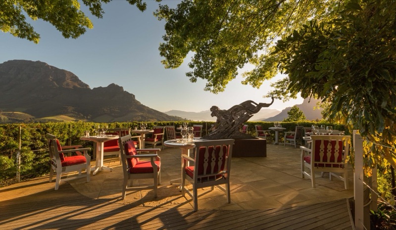 Delaire Graff Estate restaurant terrace with vineyard views in Stellenbosch