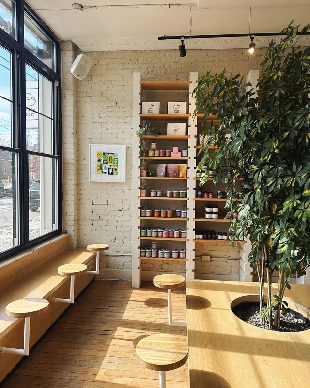 Sun-drenched interior of Gâteau Ghost bakery on Dundas West, Toronto