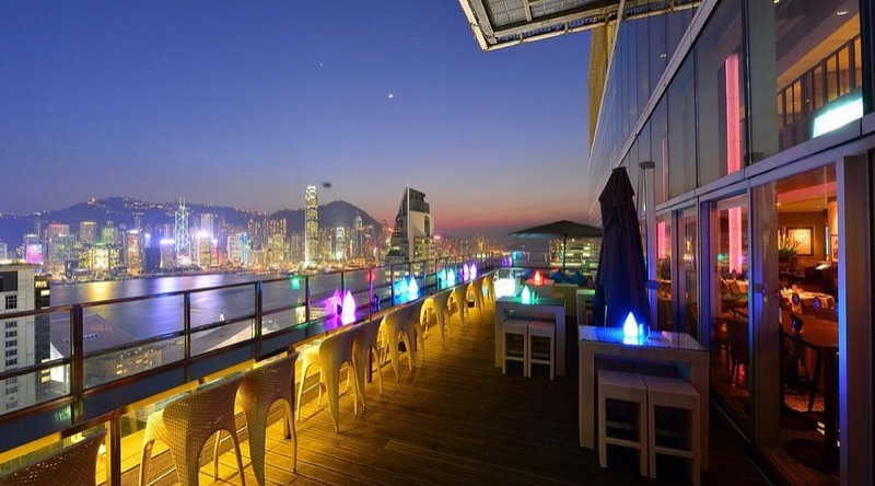 Eyebar rooftop bar with Hong Kong Island skyline view