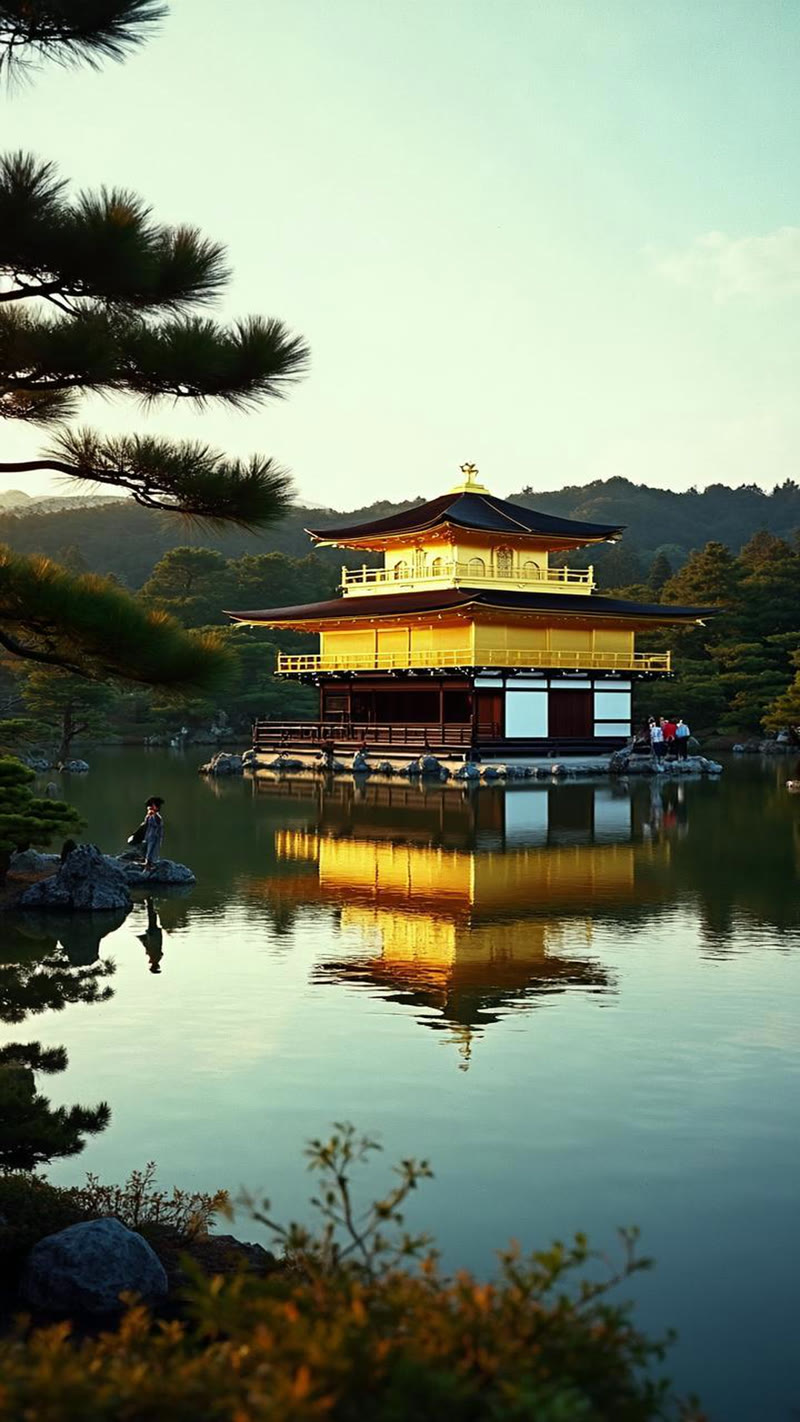 AI-generated photograph of Kinkaku-ji by CogView-4 — modern HDR look with no vintage character, rated 3/10