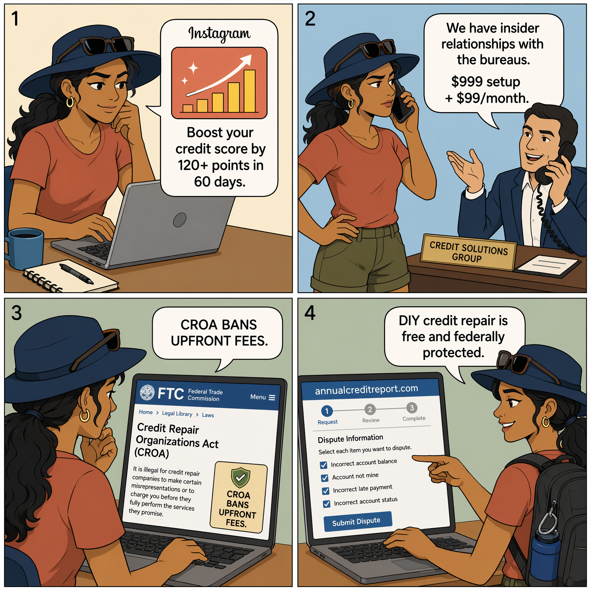 Credit-Repair / 'Remove Items From Your Report' (Illegal under CROA) — comic illustration