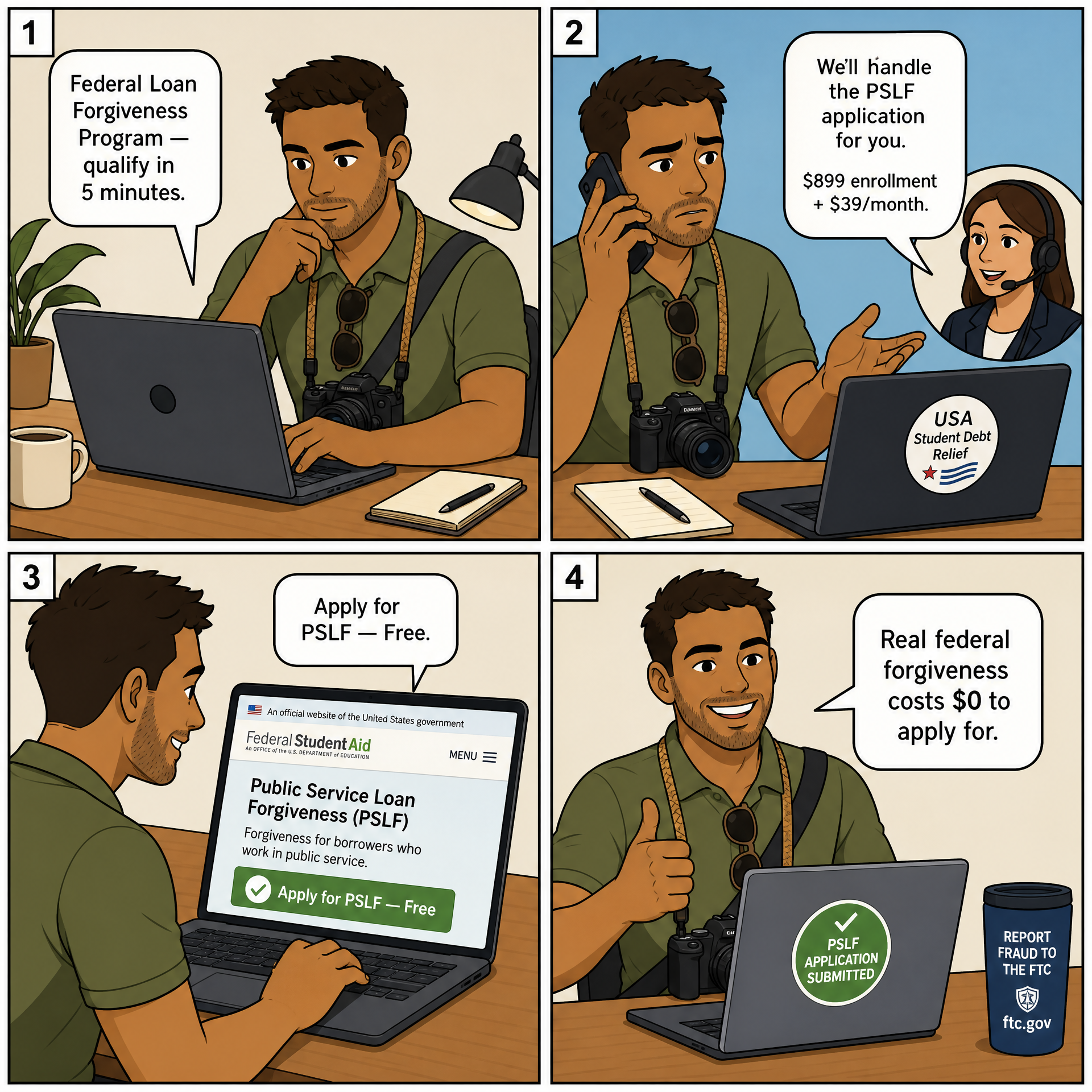 Student-Loan Forgiveness (Department of Education Impersonation) — comic illustration